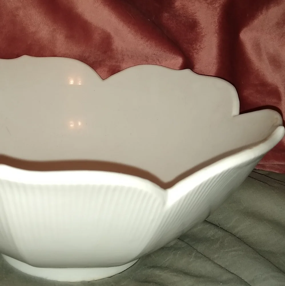Large Lotus Serving Bowl White Pottery Big Flower Shaped Botanical Summer Dinner